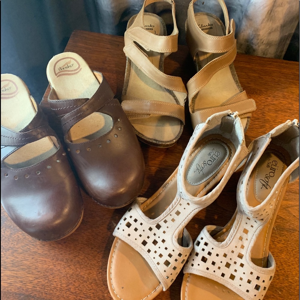 Dansko - Clark’s - Euro Soft by Soffe Shoes 3 Pair Leather size 39 and 7.5